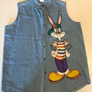 VINTAGE 90's Bugs Bunny Denim Top - Size Medium